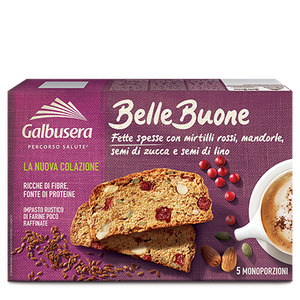 GALBUSERA BELLE BUONE FETTE BISCOTTATE CON MIRTILLI ROSSI MANDORLE SEMI DI ZUCCA E SEMI DI LINO 200 GR