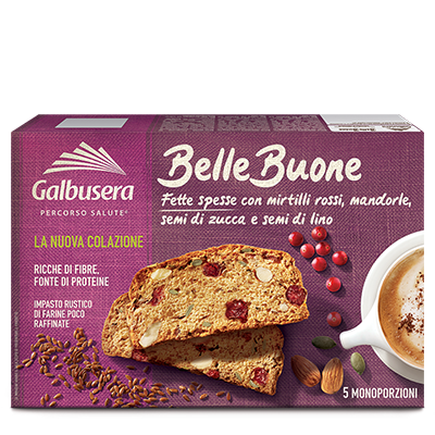 GALBUSERA BELLE BUONE FETTE BISCOTTATE CON MIRTILLI ROSSI MANDORLE SEMI DI ZUCCA E SEMI DI LINO 200 GR