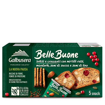 GALBUSERA BELLE BUONE FETTE BISCOTTATE CON MIRTILLI ROSSI MANDORLE SEMI DI ZUCCA E SEMI DI LINO 150 GR