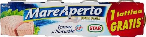 MARE APERTO TONNO AL NATURALE 80 GR X3 +1 LATTINA GRATIS