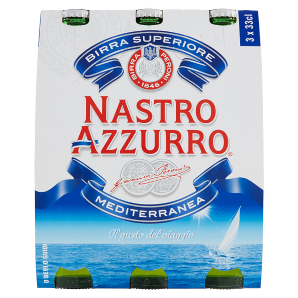 NASTRO AZZURRO VETRO BIRRA 330 ML X3